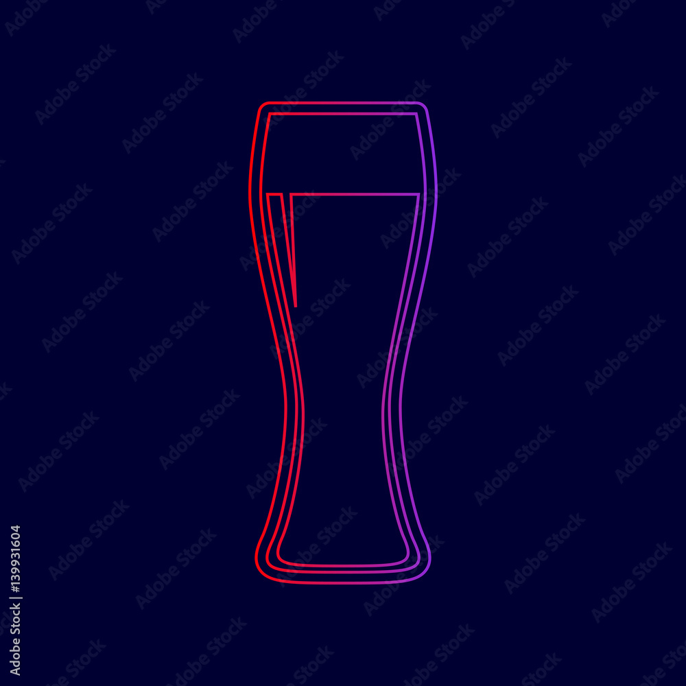 Beer glass sign. Vector. Line icon with gradient from red to violet colors on dark blue background. Beer glass sign. Vector. Line icon with gradient from red to violet colors on dark blue background.