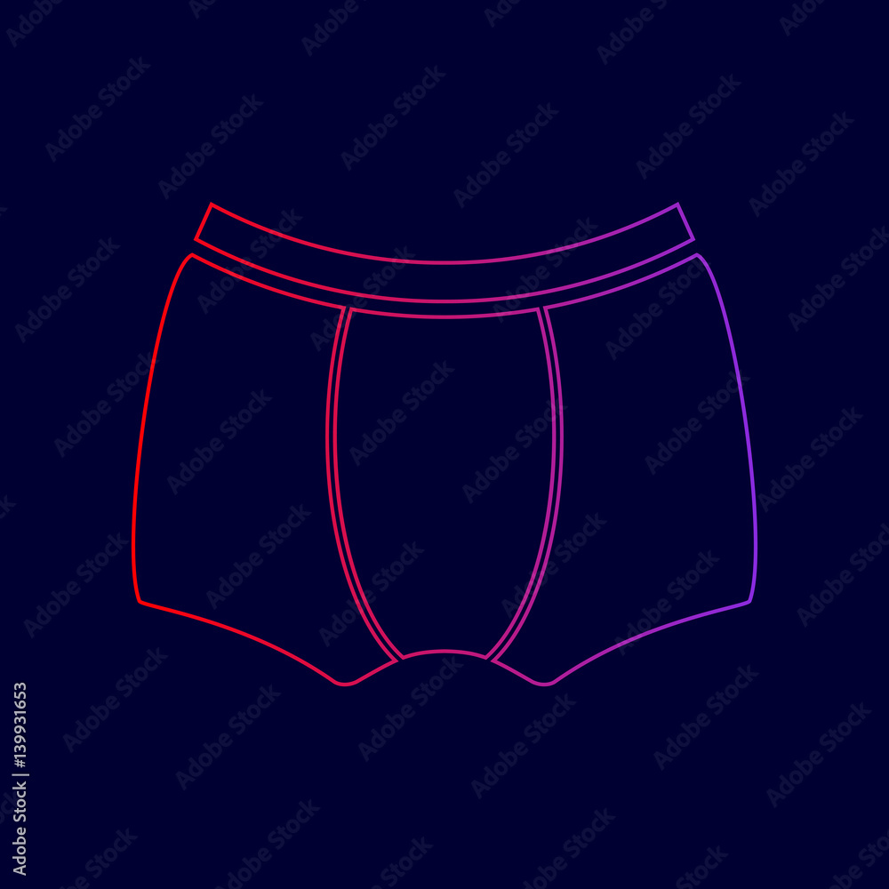 Man`s underwear sign. Vector. Line icon with gradient from red to violet colors on dark blue background.