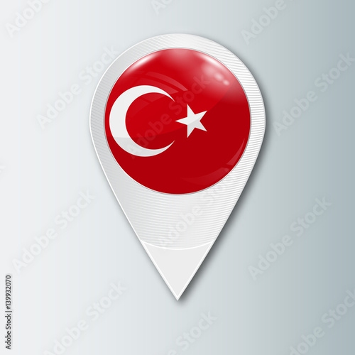 Free Download Pointer with the national flag of Turkey in the ball with reflection. Tag to indicate the location. Realistic vector illustration. - GFXLoad