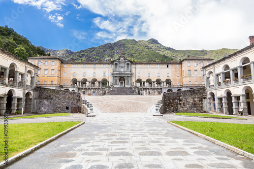 View of Shrine of Oropa, in the mountains of Biella, Piedmont Italy