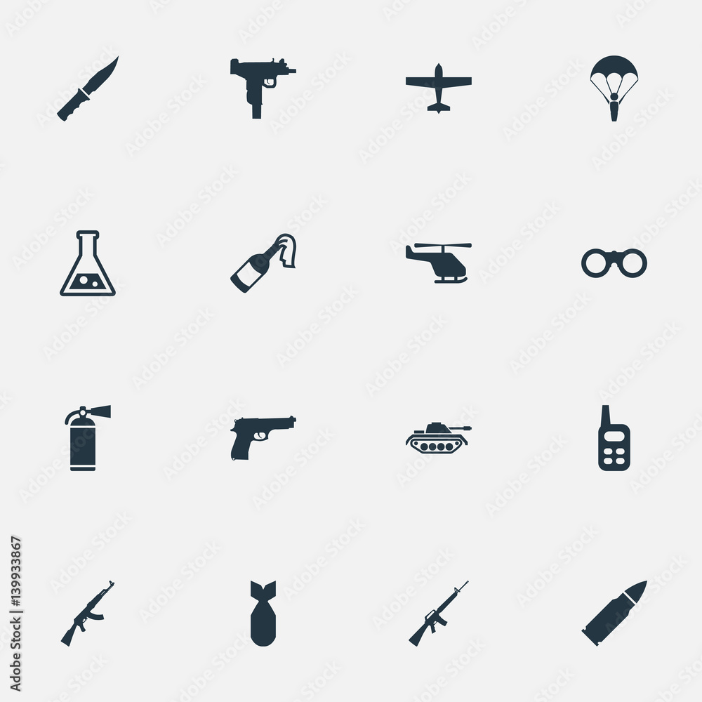 Vector Illustration Set Of Simple Battle Icons. Elements Air Bomber