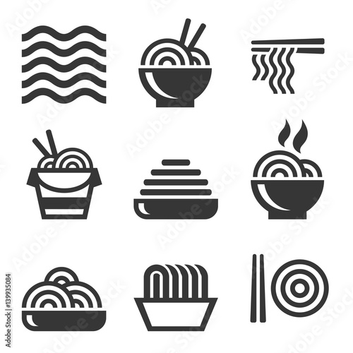 Noodle Icons. Asian Food Bar Logos Set. Vector