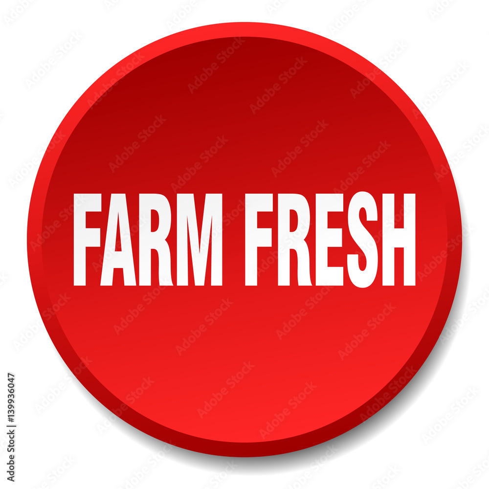 farm fresh red round flat isolated push button farm fresh red round flat isolated push button
