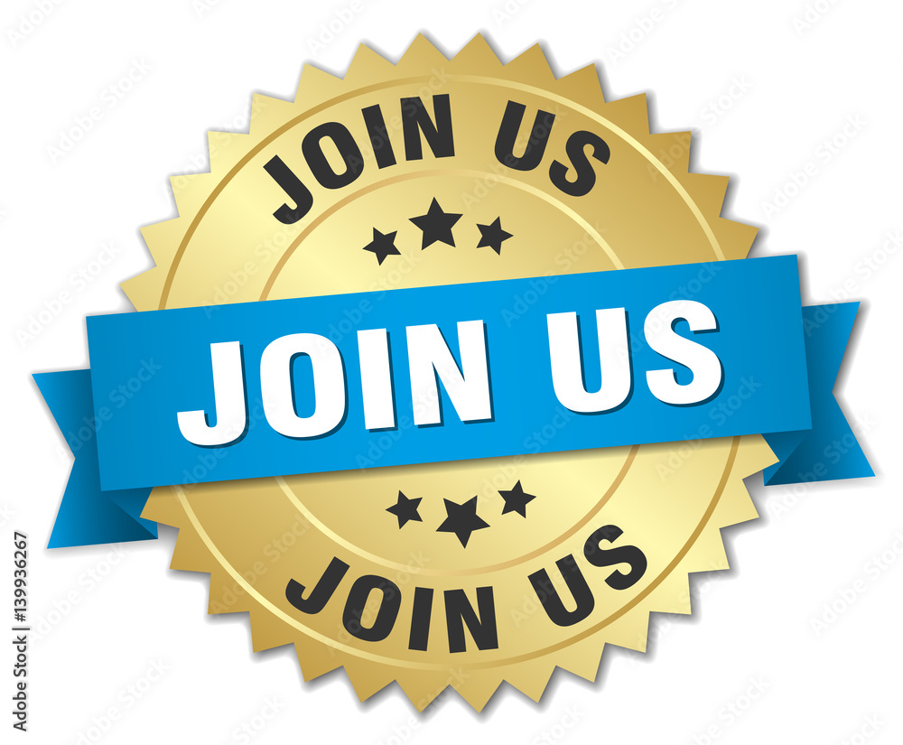 join us 3d gold badge with blue ribbon join us 3d gold badge with blue ribbon