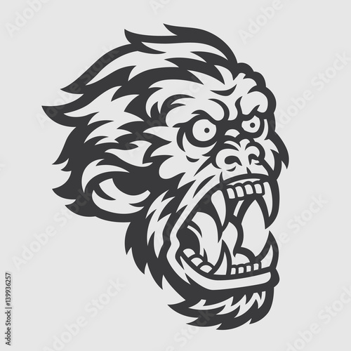 Angry Mad Ape Chimpanzee Head Logo Mascot Emblem