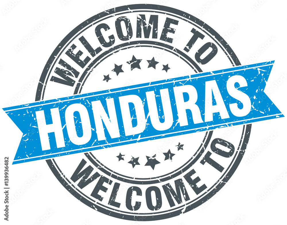 welcome to Honduras blue round vintage stamp