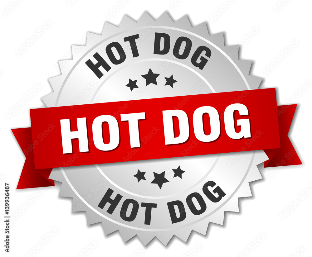 hot dog 3d silver badge with red ribbon hot dog 3d silver badge with red ribbon