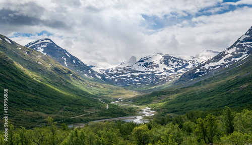 Summer landscape of Norway mountains and river in the canyon. © AlexanderNikiforov