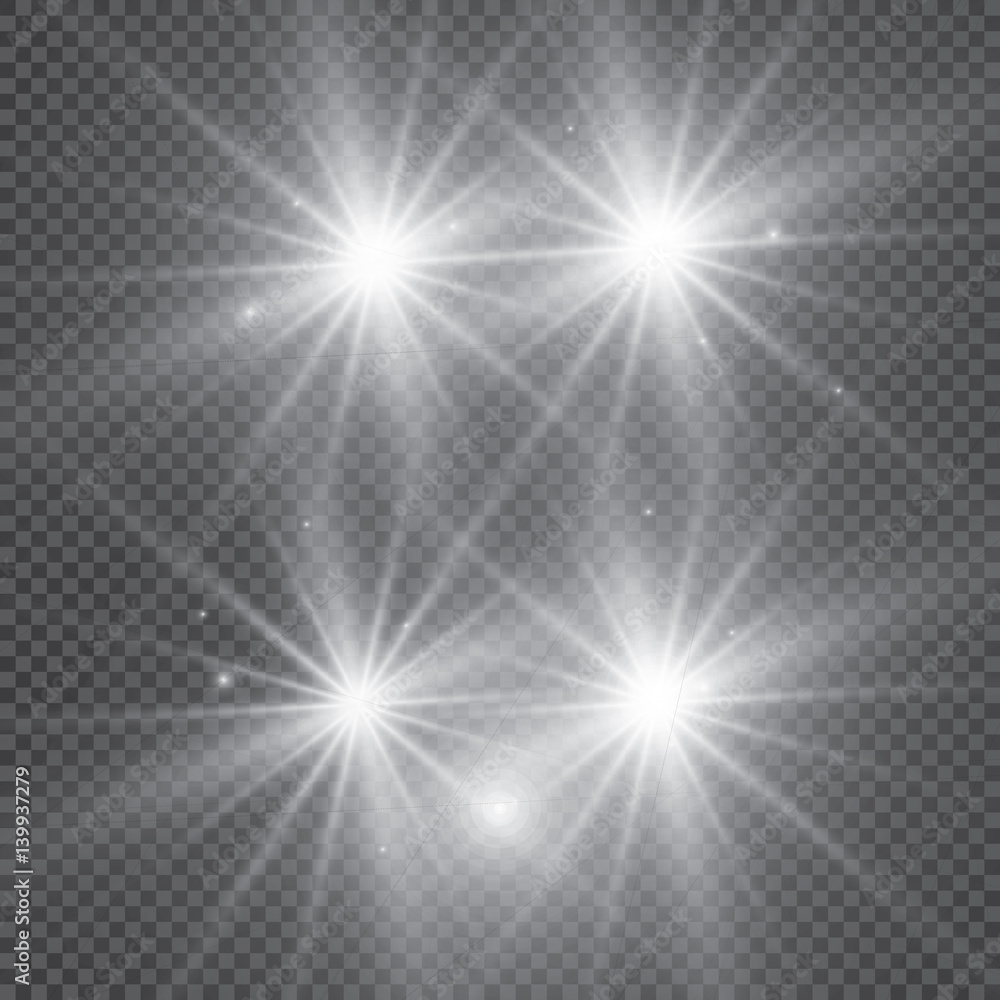 Obraz premium White glowing light burst explosion with transparent. Vector illustration for cool effect decoration with ray sparkles. Bright star. Transparent shine gradient glitter, bright flare. Glare texture.