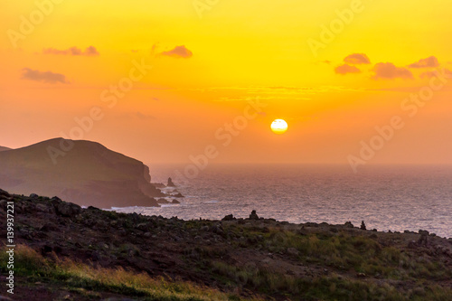 Fototapeta Naklejka Na Ścianę i Meble -  sunrise at sea in the Atlantic Ocean on the island of Madeira