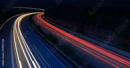 Long Exposure of Car Lights on Motorway at Night