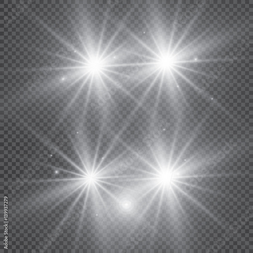 White glowing light burst explosion with transparent. Vector illustration for cool effect decoration with ray sparkles. Bright star. Transparent shine gradient glitter  bright flare. Glare texture.