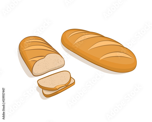 White bread, loaf, sliced on a white background