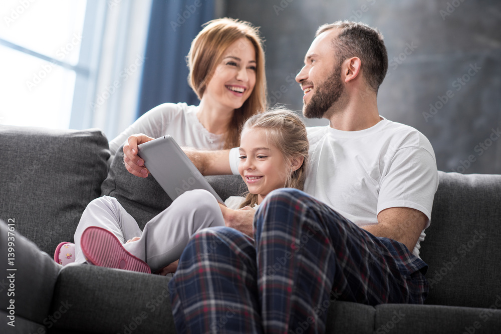 Family using digital tablet
