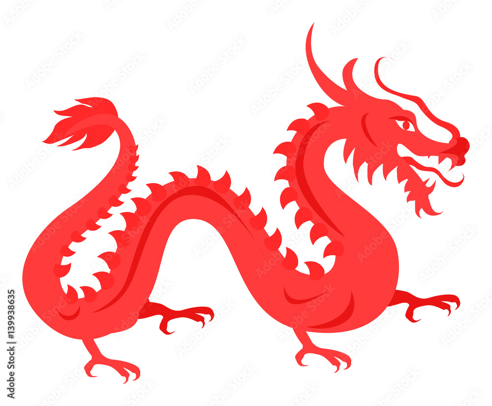 Fototapeta Isolated Red Dragon on White. Chinese Symbol.