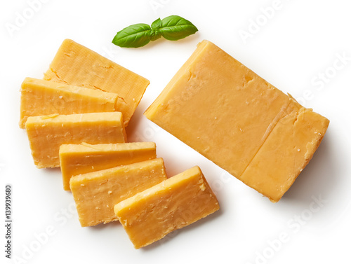 Cheddar cheese isolated on white background