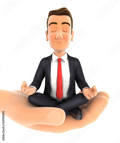 3d hand holding businessman doing yoga