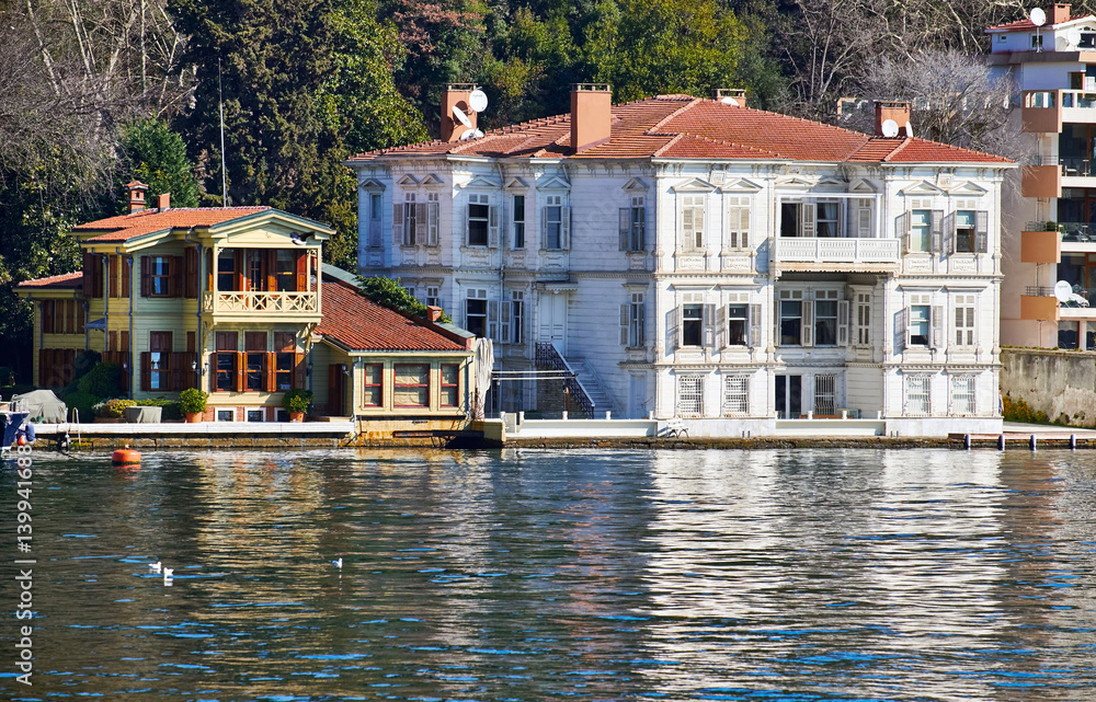 Architecture on the Bosphorus Strait. Restoration of wooden mansions, Istanbul in Turkey.