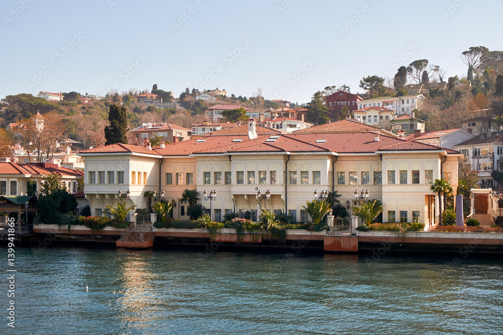 Luxury homes on the Bosphorus Strait, Istanbul in Turkey.