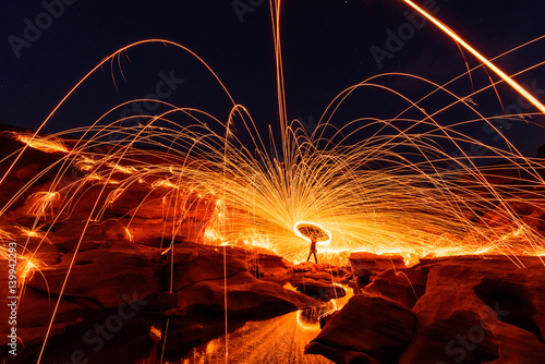 Swirl lights by steel wool / jerk the steel wool light on stone mountain SamPhanBok