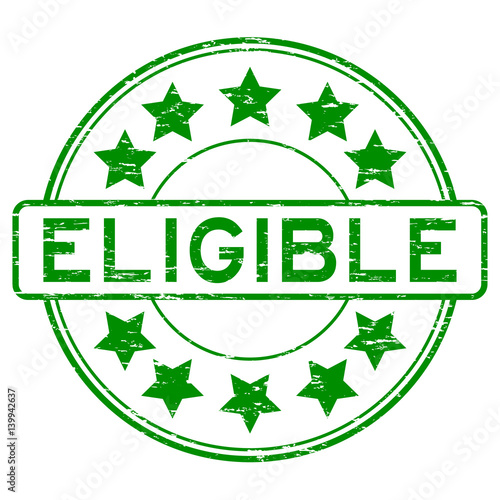 Grunge green eligible with star icon round rubber stamp on white background