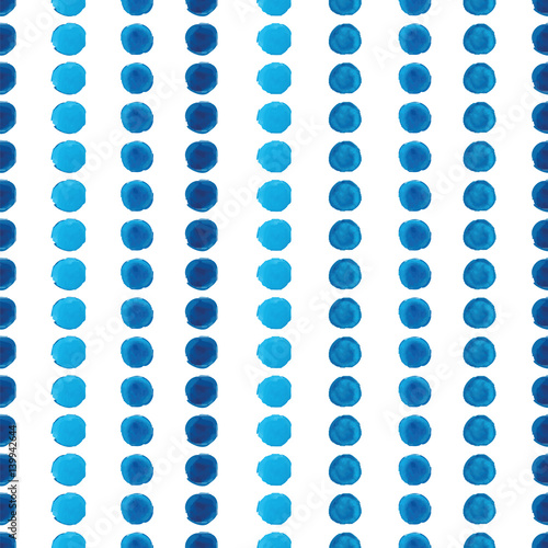 Watercolor blue polka dot seamless pattern