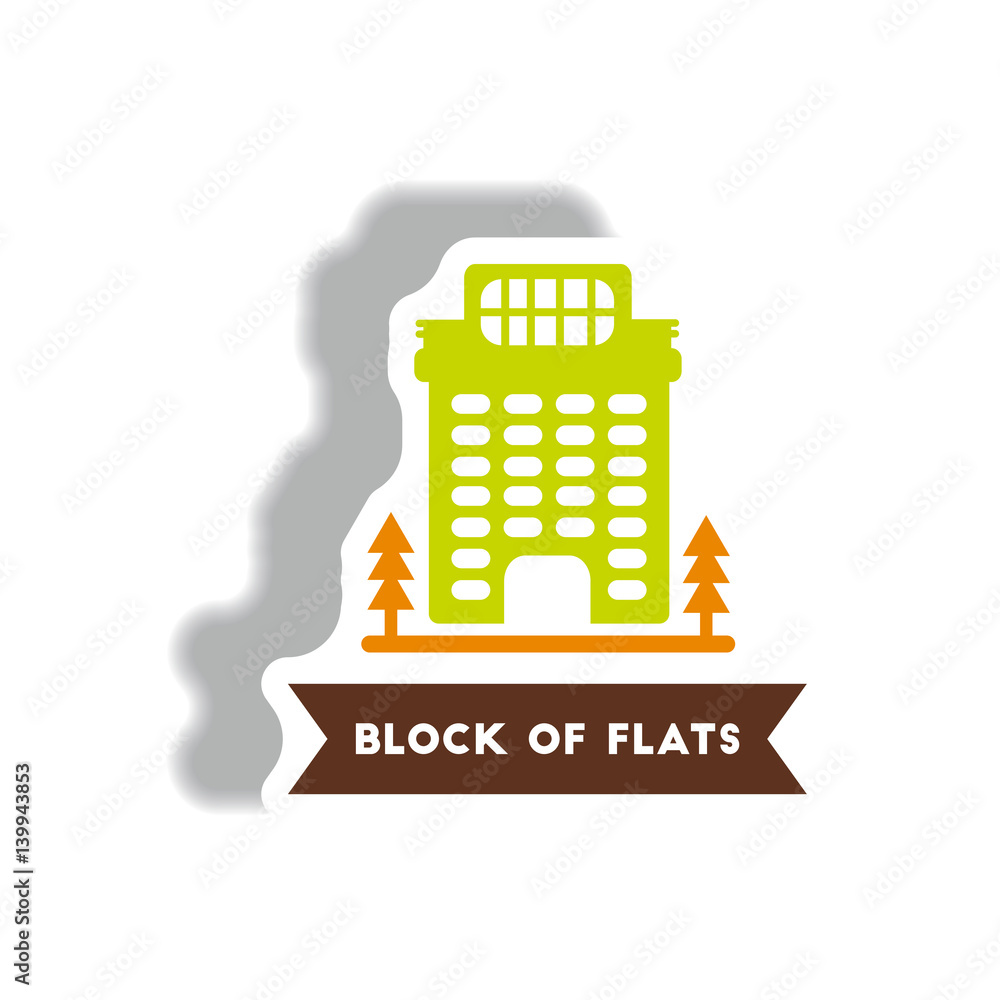 Naklejka premium stylish icon in paper sticker style building apartment block