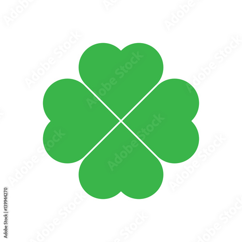 Shamrock - green four leaf clover icon. Good luck theme design element. Simple geometrical shape vector illustration.