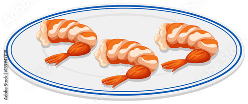 Boiled shrimps on the plate