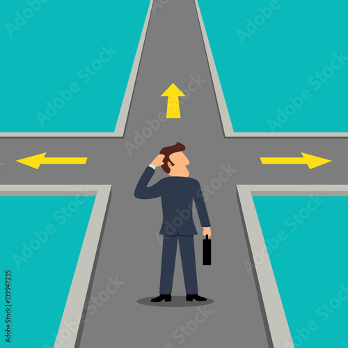 Businessman confused to choose direction