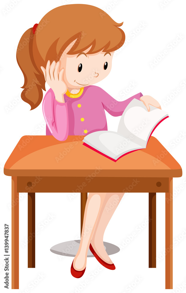 Girl reading book on the desk