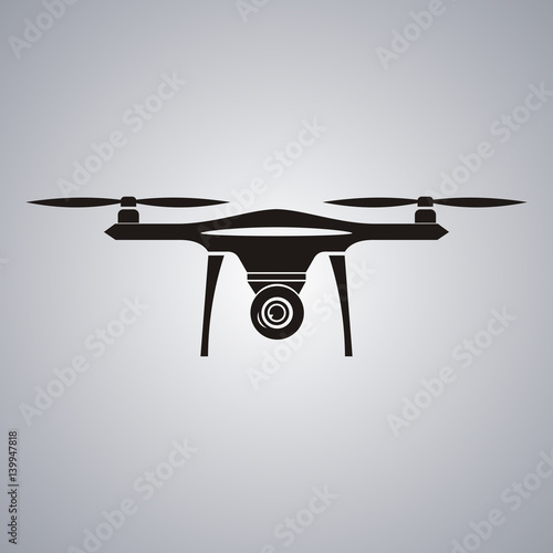 drone with action camera front view vector isolated sign