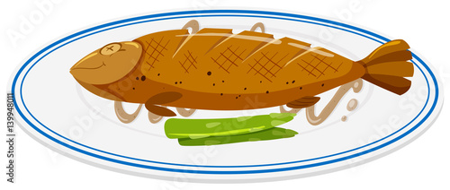 Grilled fish on round plate