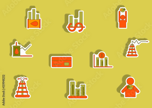 Collection of icons in paper sticker style. infographic items, fuel and energy economic statistics