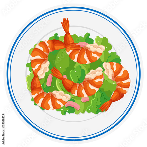 Shrimp salad on round plate