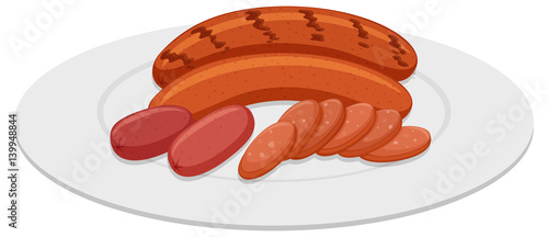 Grilled sausages on round plate