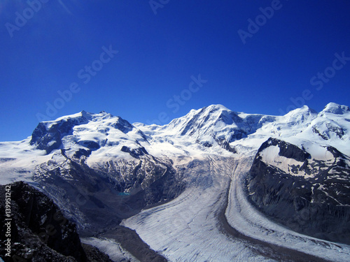 Snow peak mountain scenic view of Europe alphine in summer clear sky photo