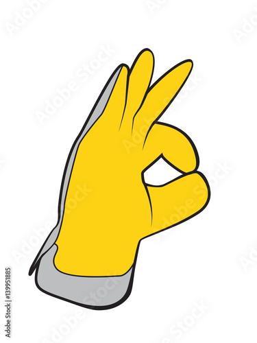 Hand with protective gloves and sign OK.