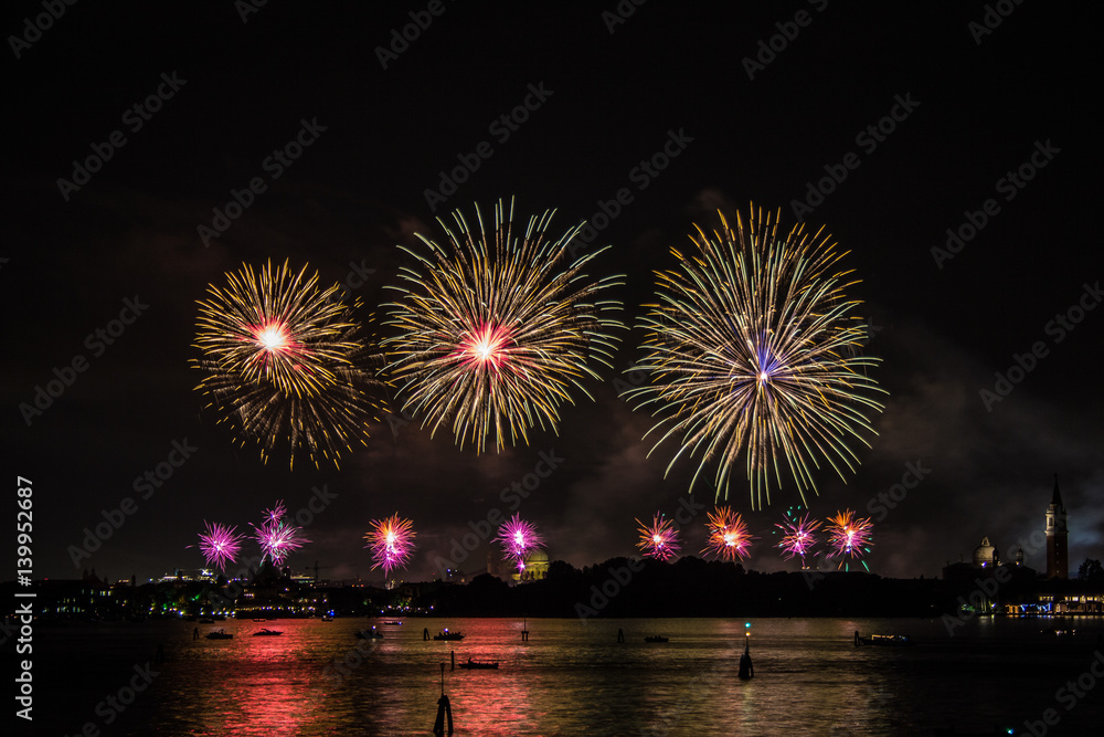 Fireworks night in Venice, Redentore Celebration, Italy Fireworks night in Venice, Redentore Celebration, Italy