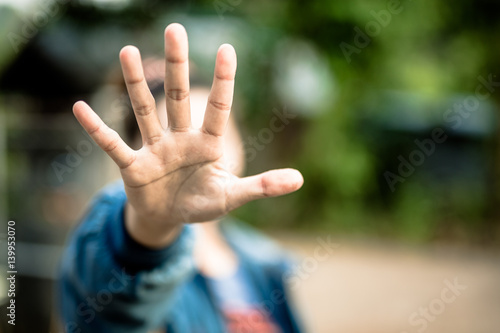 Stop abusing boy violence. child bondage in angle image blur , Human Rights Day concept.