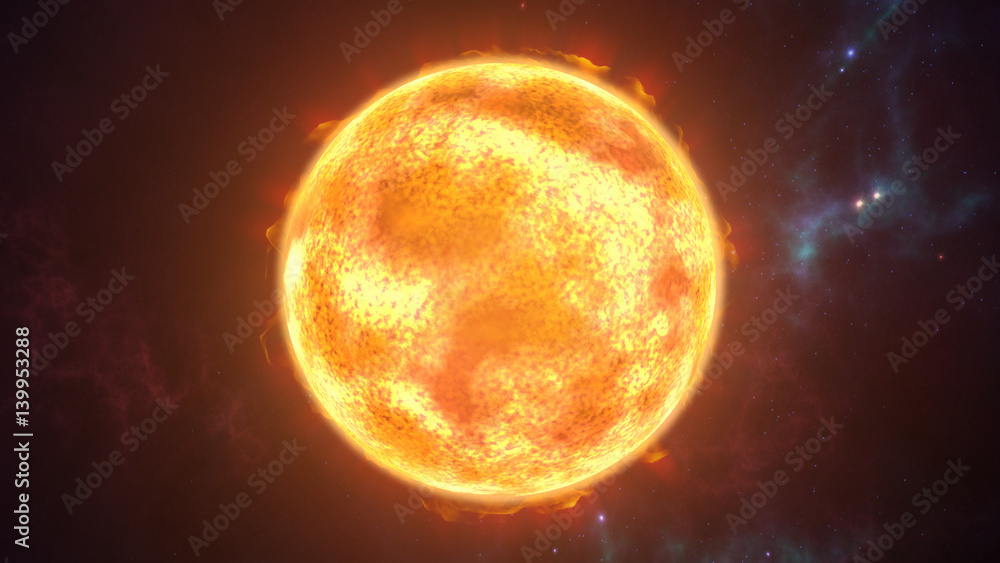 Sun the burning planet in cosmic scene. 3D rendering Sun the burning planet in cosmic scene. 3D rendering