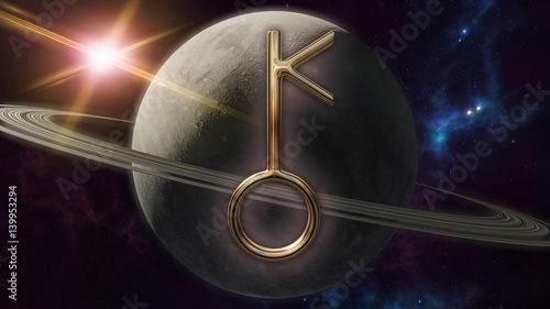 Chiron zodiac horoscope symbol and planet. 3D rendering photo