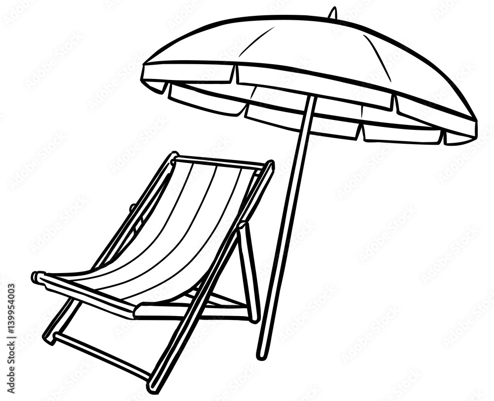 Schwarz-weiß Zeichnung Liegstuhl und Sonnenschirm / Vektor  Stock-Vektorgrafik | Adobe Stock