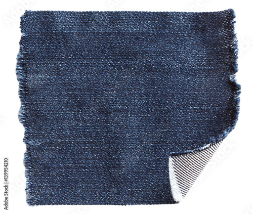 piece of blue denim with a curved angle isolated on white background