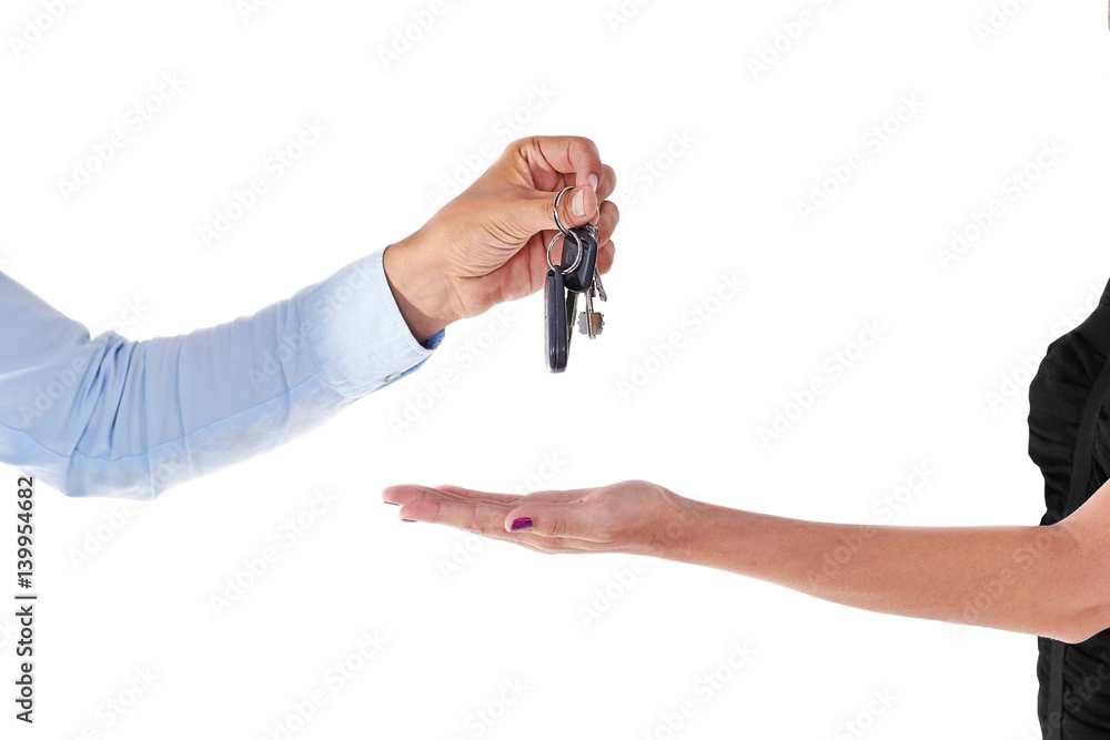 Hand Isolated on a White Background with Car Keys Hand Isolated on a White Background with Car Keys