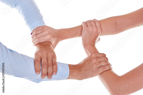 Linked Hands on a White Background
