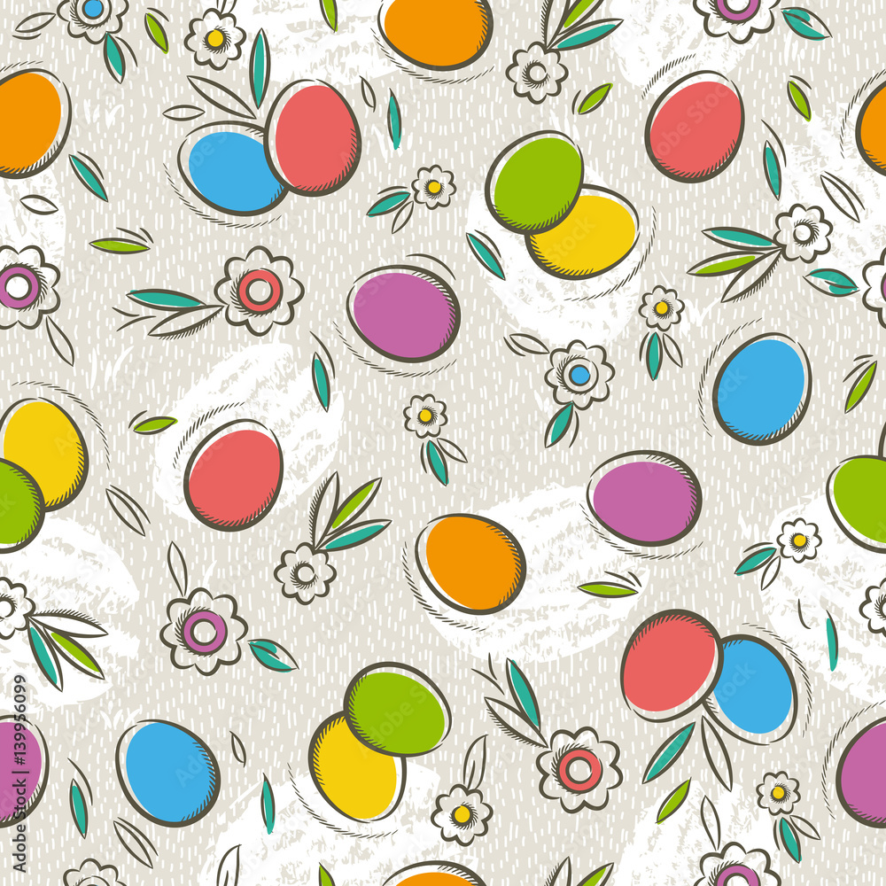 Seamless Patterns with color easter eggs and flower.Ideal for printing onto fabric and paper or scrap booking, vector illustration Seamless Patterns with color easter eggs and flower.Ideal for printing onto fabric and paper or scrap booking, vector illustration