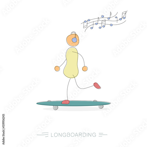 Man with headphones on longboard