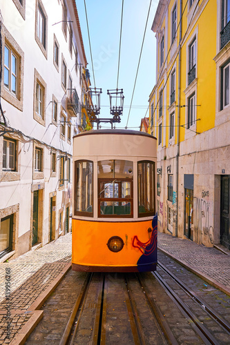 Yellow Tram in Bairo Alto Lisbon Portugal