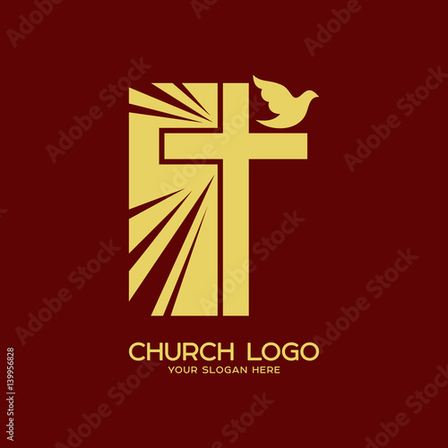 Church logo. Christian symbols. The radiance of the cross of the Lord and Savior Jesus Christ and the Holy Spirit